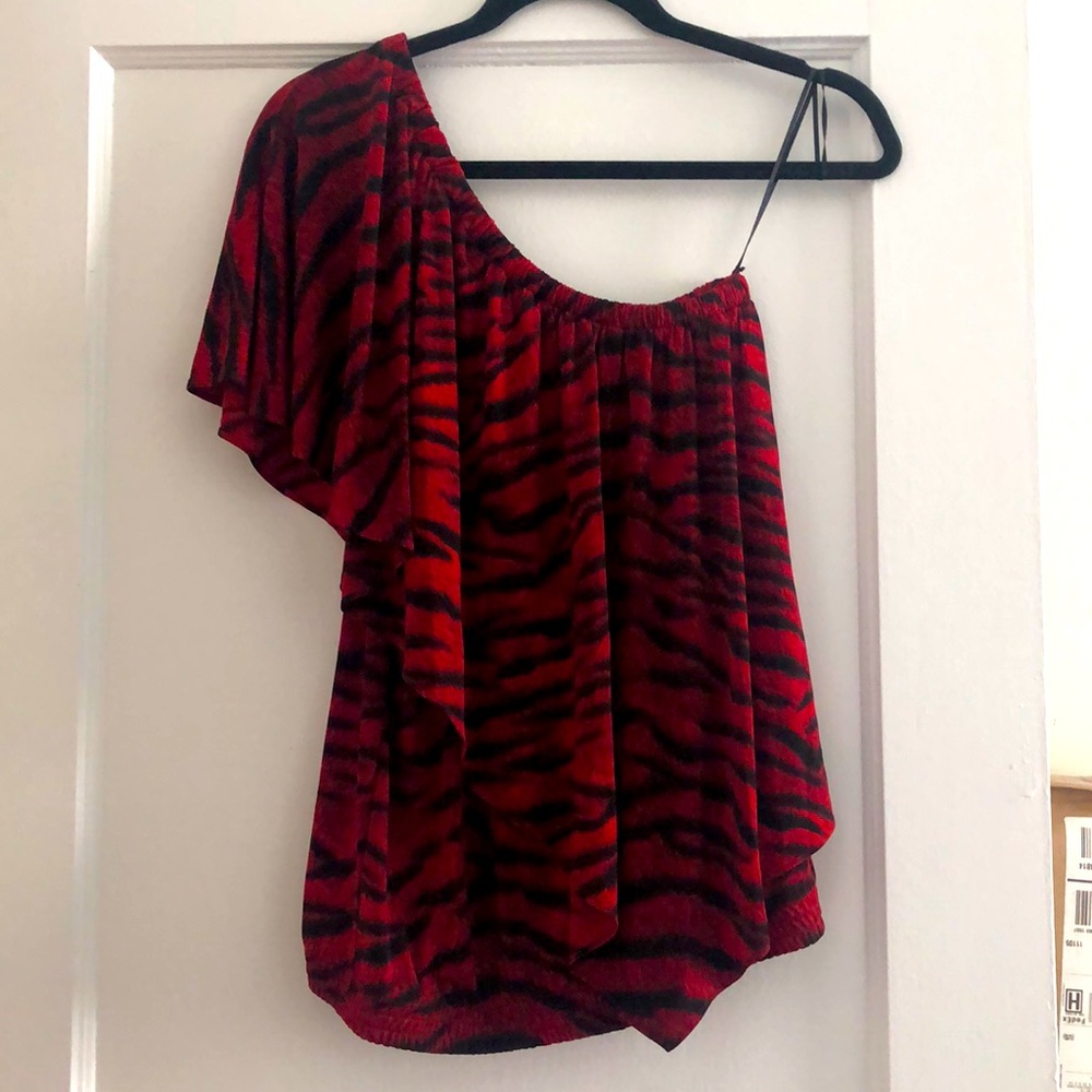 Michael Kors Animal Print One Shoulder Top